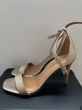 Wild Pair Gold Glitter Ankle-Tie High Heel Sandals